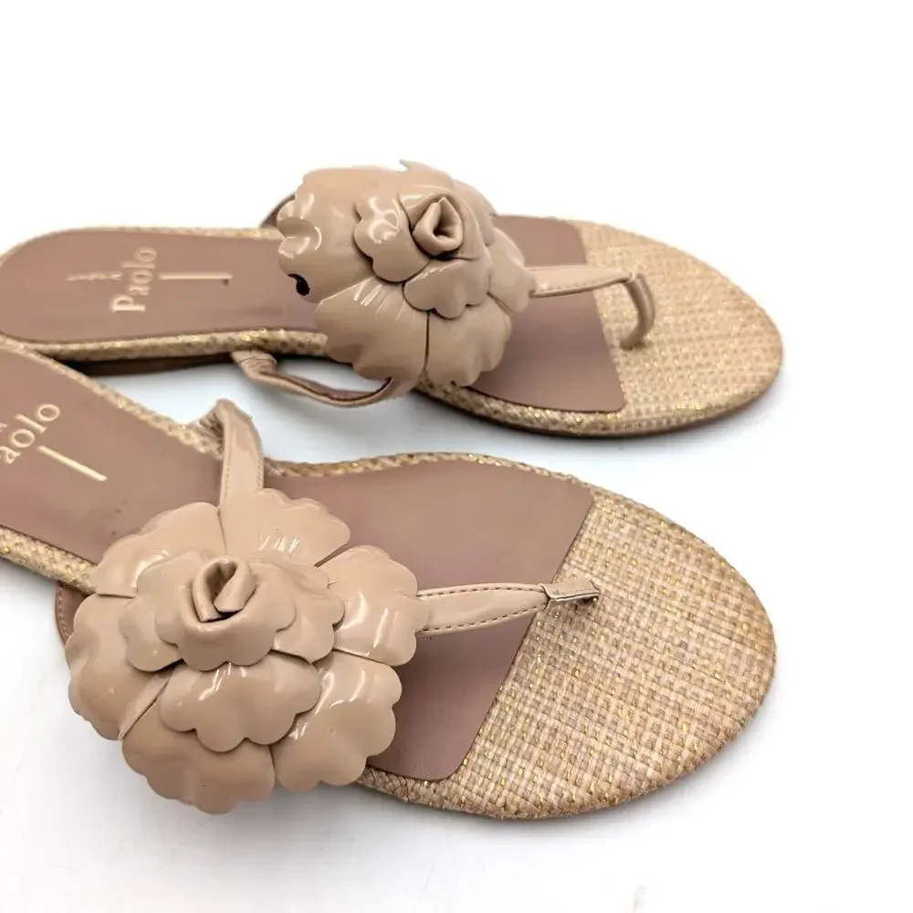 Linea Paolo Laurel Flower Sandals Open Toe Women's Tan Size US7.5M EU38